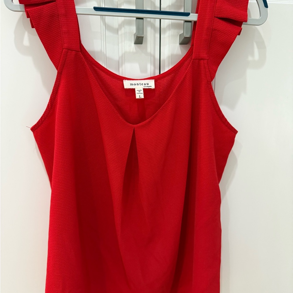 Monteau Vibrant Red Ruffle Sleeve Blouse